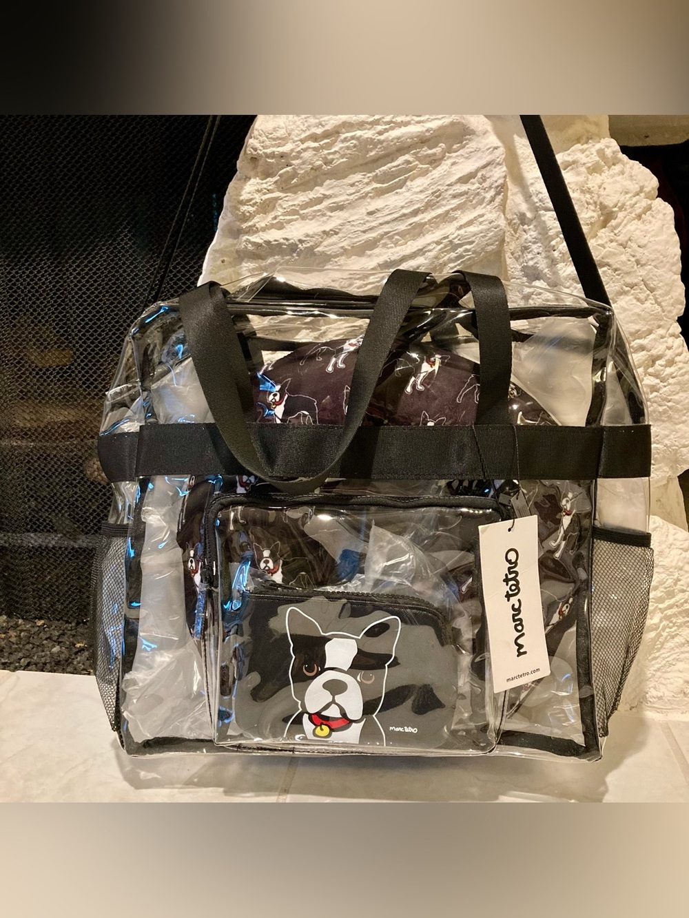 NWT Marc Tetro Clear Black Travel Bag with Boston Terrier Graphic